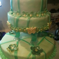 Green Quinceanera Cake Fondant covered with fondant accents---airbrushed and edible glitter