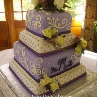 Lavender Swiss Dots And Ivory Scrolls Wedding Cake 