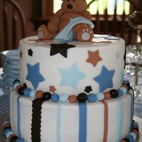 Img_2441.jpg Buttercream icing with fondant decorations. 10 inch round was yellow almond sour cream with strawberry filling, 8 inch round was chocolate...