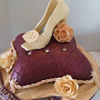 Bridal Shower Pillow The "pillow" was yellow cake filled with a chocolate SMBC. The sugar shoe was made to match the bride's shoe she will wear...