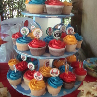 Super Mario Bros Cupcakes Tower Super Mario Bros cupcake picks i ordered from ebay and decorated the cupcake stand with paper from the craft store.