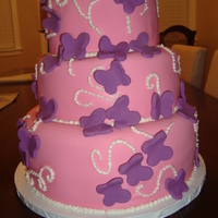 3 Tiered Butterfly Baby Shower Cake all fondant with fondant decorations.