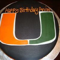 Miami Hurricanes Birthday Cake 12 in covered in fondant with fondant u!!