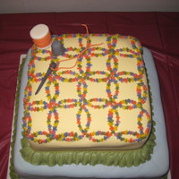 Wedding Ring Quilt For my grandmothers 80th birthday. covered in fondant. wedding ring pattern and ruffle border are buttercream. it took forever to get the...