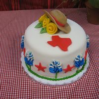 Texas Theme Cake This was for teacher appreciation luncheon. Theme was go texan. Bluebonnets are buttercream, hat is half fondant, half gum paste,...