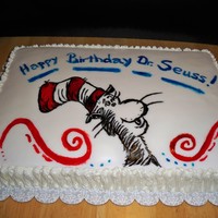 Cat In The Hat! Free hand painting on fondant. Golden yellow cake with buttercream filling