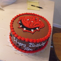 Bulldog This was a chocolate birthday cake with a school mascot "Bulldog".