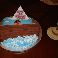 Pirate 1St Bday Cake This cake was for a little boy's 1st birthday. I trimmed a 14" cake a little to give it shape & drew the boat & pirate....