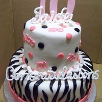 Zebra Grad Cake 6 and 10" cakes customer wanted the words done in royal icing standing up.