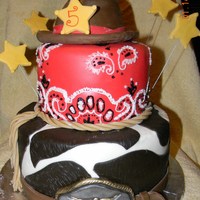 Cowboy Cowboy bday cake. 9 and 6" white cake sculpted hat in cake. Buttercream and fondant, fondant buckle. The light was funny in the pic...