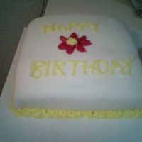 Happy Birthday A back up cake I made for a friends Bday. Chocolate cake, vanilla frosting, and MMF on top.