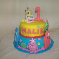 Yo Gabba Gabba yo gabba gabba 2 tier fondant cake. with gum paste characters and accents