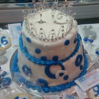 Sweet 16 2 tiered fondant with fondant cutouts