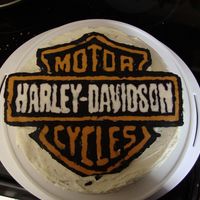 Harley Davidson Father's Day Cake first time with frozen buttercream transfer, was hard to keep the letters from running together since they were so close together, but I&#...