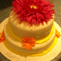 80Th Birthday Cake Received order for a cake with flowers, simple, mature, hot pink, orange and yellow. This is what I came up with.