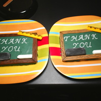 Teacher Appreciation Cookies I made 4 of these cookies. Two dark brown and two light brown. 5x7 sugar cookies covered in royal icing, before I discovered Antonia 74...