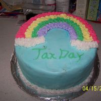 Course 1 Rainbow Cake It was made on April 15th so we celebrated tax day! My very first decorated cake in class.