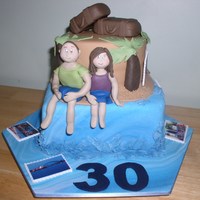 Island Birthday A joint 30th birthday cake for a husband & wife who like to travel. It is a 8" square sponge and a 6" lemon sponge on top.