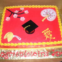 Asian Themed Graduation Fortune Cookie, Cherry Blossoms & Fan made with gumpaste