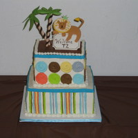 Baby Lion Theme Baby Shower Baby Lion topper is made with gumpaste. It coordinated with the invitations