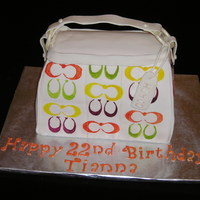 Designer Handbag Two 1/2 sheet cakes cut into 1/3rds then stacked and carved. Covered in fondant and made a stencil of the C's. Painted C's on...