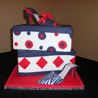 Shoes & Shoe Boxes Shoes are made with gumpaste using template in gallery. The shoe boxes are two 1/4 sheet cakes stacked, iced then covered in fondant. The...