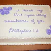 Scripture Sheet Cake Buttercream icing, hand made roses with Wilton ready to use icing