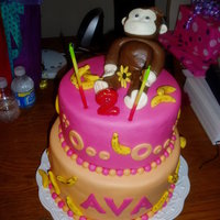 Curious George Monkey cake I made for my daughter's second birthday! Everything was made with pina colada flavored MMF.