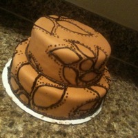 Brown On Tan Chocolate cake with caramel filling and chocolate buttercream frosting, covered with fondant, chocolate buttercream detail.