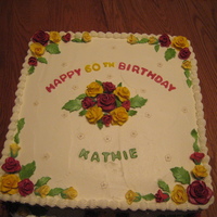 60Th Bday Cake this was my biggest cake yet. 16x16. the biggest I can put in my oven. I made all the roses by hand. also my first. It was a huge hit!.