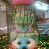 Mardi Gras Cake This cake I did for a themed thanksgiving celebration at work. Mostly edible minus the two pedestals, beads and ribbons. I would have done...
