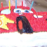 Speed Mcqueen Wilton "Cars" pan. Requested by grandson on his 5th. birthday.All B/C and star tip.