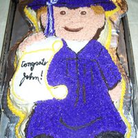 Boy Graduate Wilton Graduate pan. All B/C frosting w/ star tip. This is really a purple gown, but in the sun/heat, purple tends to go blue. It was nice...