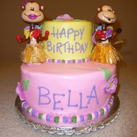 Luau Monkeys Stacked Ebony & Ivory cakes filled with cookies and cream filling. All buttercream with fodant flowers. Monkeys are "bobble-heads&...