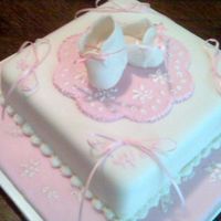 Broderie Anglaise And Booties Plaque eyelet fondant with gumpaste booties and plaque. . . design from a long-forgotten cake book, but if anyone recognizes it, i'll be...