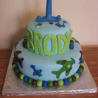 Cool Blues Airplane Cake MMF covered... used two airplane cookie cutters I found at a cake store to do the airplanes...