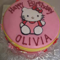 Hello Kitty Girly Cake Gumpaste cut-out and painted/colored hello kitty on top~fondant flowers and MMF covered.