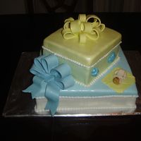 Baby Shower Cake This is a marble cakes (used Earlene's s/c cake recipes for this - yum!), covered with MMF, MMF bows, MMF baby - hand painted,...