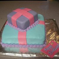 First Official Cake this is actually our second fondant cake...the bow goes on top tomorrow. I think it looks very clean. It's for a little girl's...