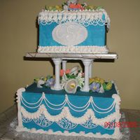 Wilton Cake Class 3 Final I used foam dummie cakes again. Blue is butter cream, white is royal, and fondant flowers. I tried to put everything we learned in class...