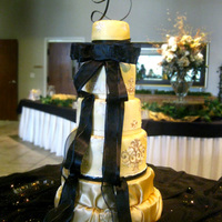 Golden Damask Wedding The happy couple LOVED their cake! It is a 10" brownie, 8" chocolate cake, 6" chocolate cake and 4" brownie. All with...