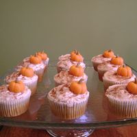 Thanksgiving Cupcakes carrot cake cupcakes with cinnamon frosting and marzipan pumpkins