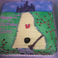 Yellow Brick Road Yellow brick road 21st birthday cake. Fresh dairy cream with fresh fruit filling on vanilla sponge with air brushed fondant.