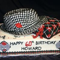 "bear" Bryant Alabama Hat Cake All buttercream except for the hat. I hand carved the hat shape out of 3 layers and covered with fondant. I hand piped the houndstooth...