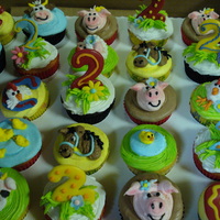Barnyard Theme Cupcakes Cupcakes with buttercream icing with various farm animals