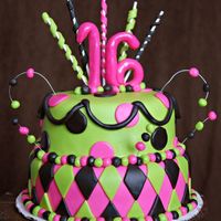 A Bright Sweet Sixteen Sweet sixteen cake for a young lady. Mom wanted bright and busy in her daughter's favorite colors. I think this qualify's!!...