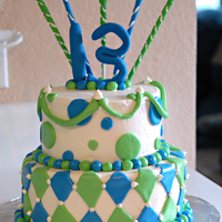 A Green Thirteen buttercream version of my previous neon sixteen cake. spirals and 13 were strait gumepaste. I was afraid for this cake, it's so humid...