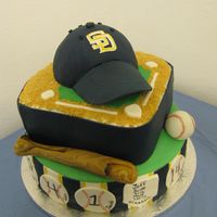 Padres Little League Party This cake was made for an end-of-season party for a Padres Little League team. The cake was alternating layers of vanilla and chocolate wit...