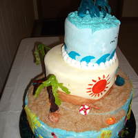 Jolly Rancher Under The Sea Cake This is an abstract cake using several techniques. Sugarveil for the fishes and fan coral. Pulled Jolly Ranchers for the Dolphin ornament,...