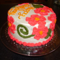 Brushed Embroidery Hibiscus Cake Buttercream, with brush embroidered flowers, leaves, and vines